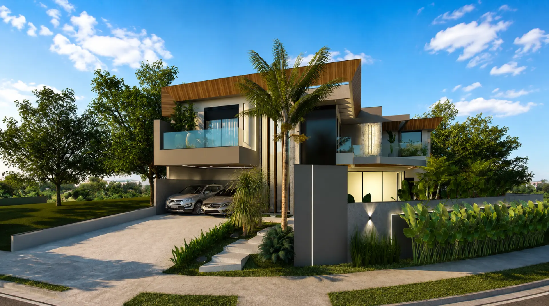 Fachada de casa moderna construída pela Monobuild
