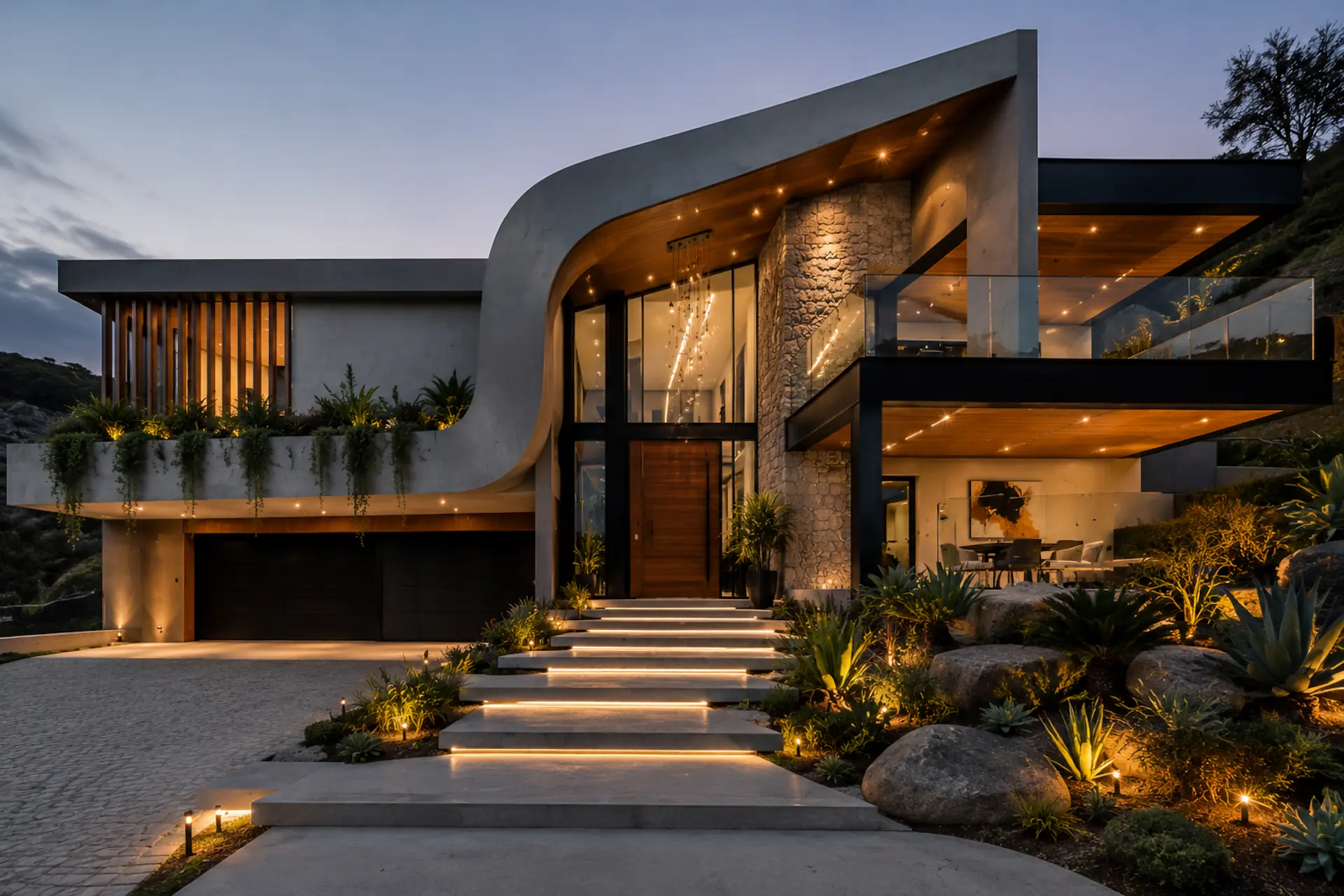 Fachada de casa com iluminação de destaque
